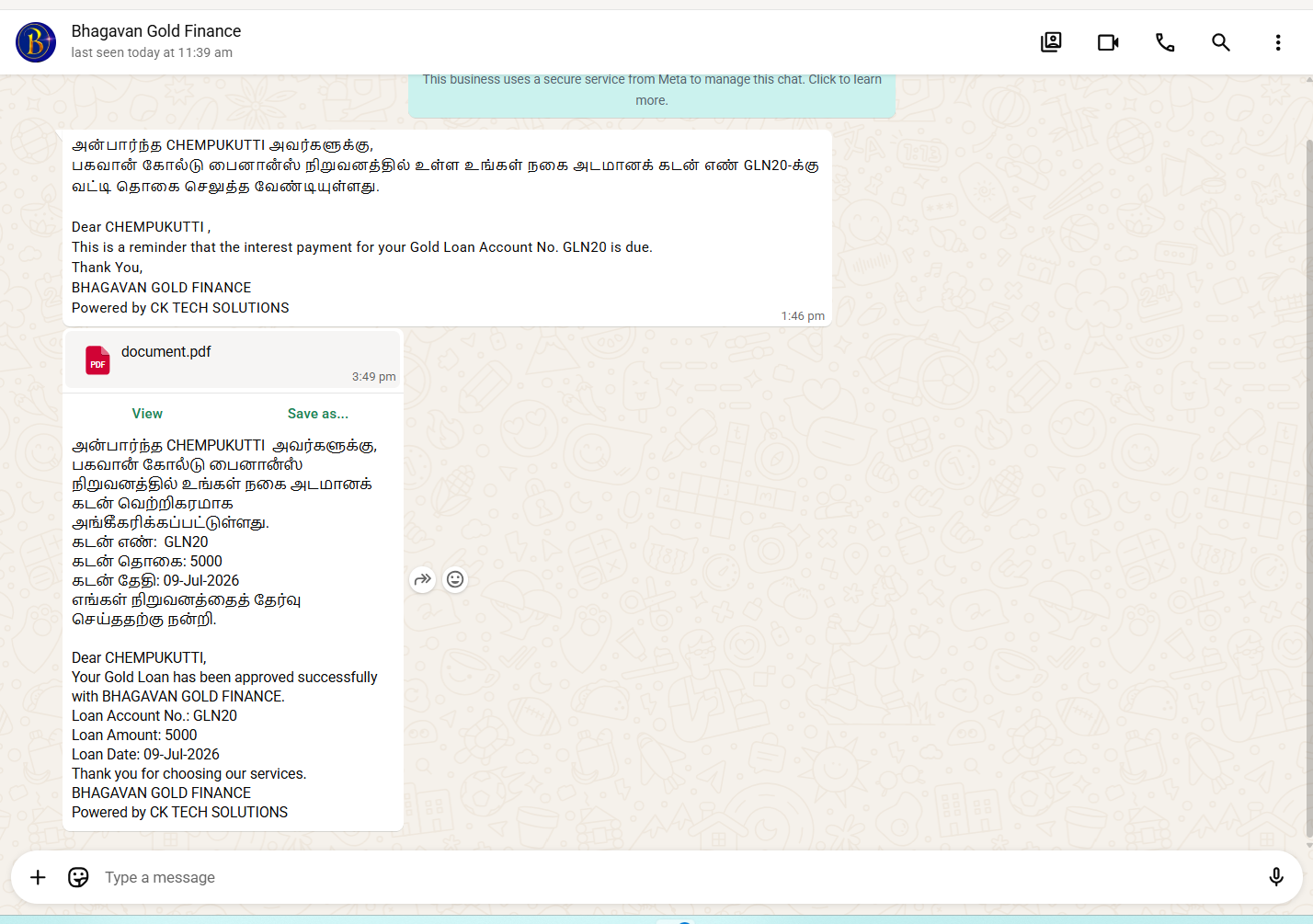 WhatsApp Notification Template